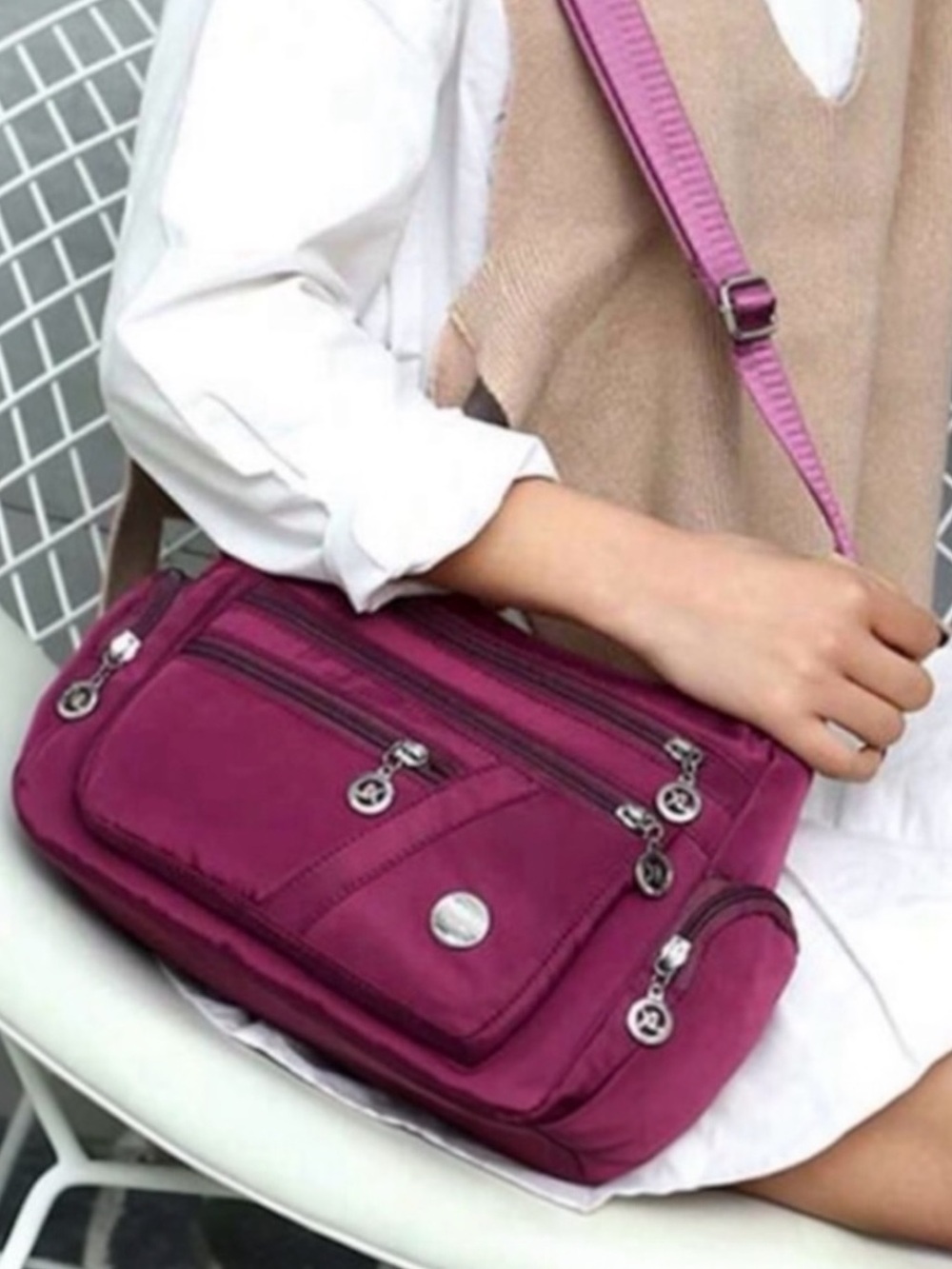 Purple Multi Pocket Nylon Crossbody, NWT